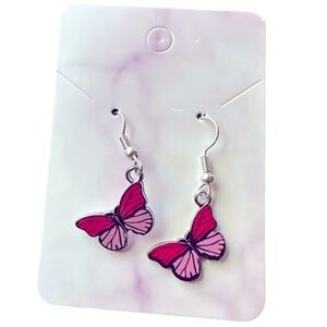 Pink Butterfly Drop Earrings